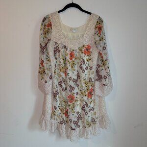 Jovovich Hawk for Target Tunic Dress Womens M White Floral Polka Dot Boho Fairy